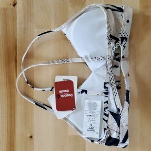 Reebok CrossFit micro bra, small, beige/navy